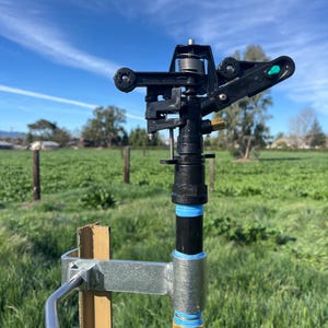 New T-Post sprinkler & 3/4&quot; adjustable VYRSA impact sprinkler, commercial quality, gardens, farms, dust control, defensible space and more!