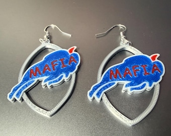 Buffalo Bills Mafia Football Inspired Earrings | Blue, White, Red & Silver Sports Earrings |  Fan Jewelry | Game Statement Day Earrings