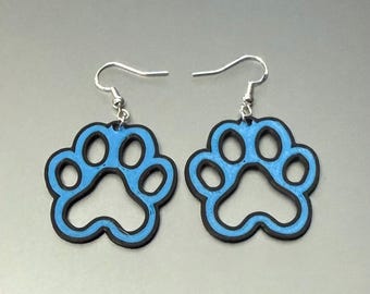 Paw print dangle, multi color earrings