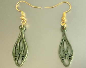 Art Nouveau Inspired Green Drop Earrings – Organic Botanical Design, Lightweight Modern Handmade Jewelry