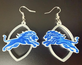 Detroit Lions Football Inspired Earrings | Blue White & Silver Sports Earrings |  Fan Jewelry | Game Day Statement Earrings