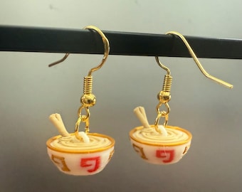 Ramen Noodle Bowl Dangle Earrings, Faux Food Jewelry