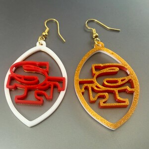 San Francisco 49ers inspired fan football earrings White with Red SF