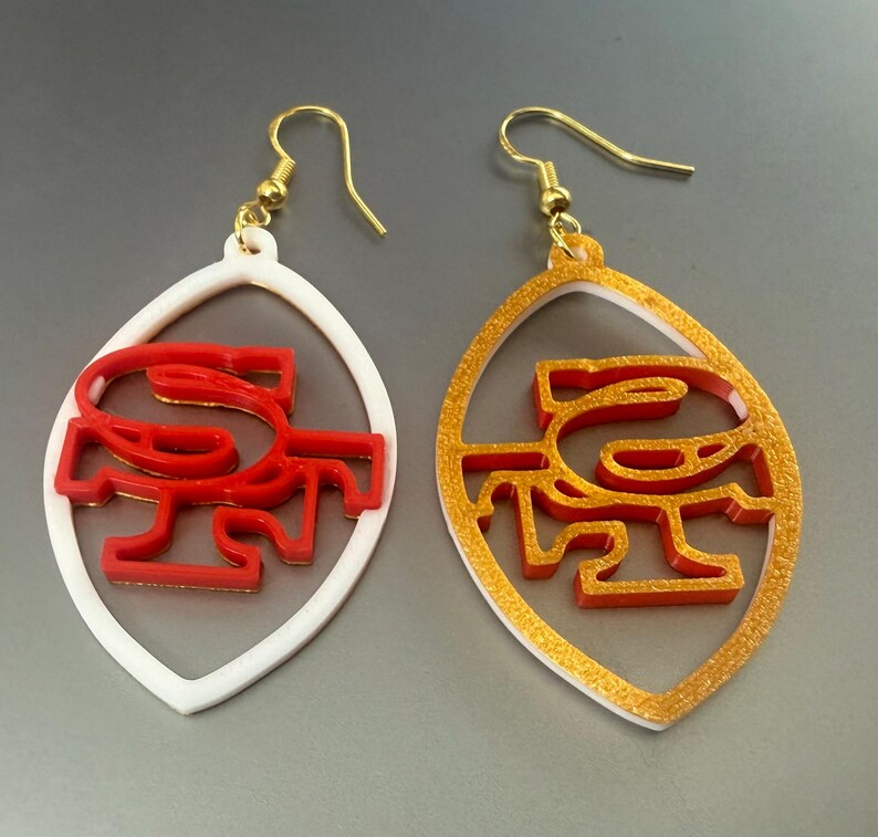 San Francisco 49ers inspired fan football earrings White with Red SF