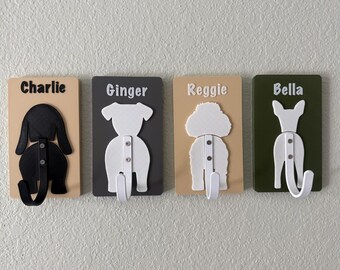 Personalized Dog Leash Holder with Metal Hook – Custom Dog Breed & Name Wall Mount, 3D Printed Pet Leash Hanger, Dog Lover Gift
