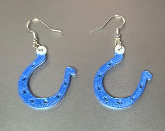Blue & White Horseshoe Earrings, Colts Fan Jewelry