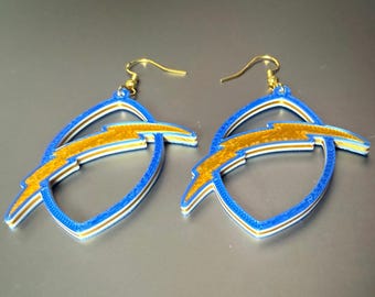 Los Angeles Chargers Football Inspired Earrings | Blue, Gold & White Colors | Sports Earrings | Fan Jewelry | Game Day Statement Earrings