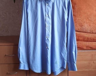 Vivienne Westwood Men's  Embroidered Logo Button Up Blue Shirt Size 54