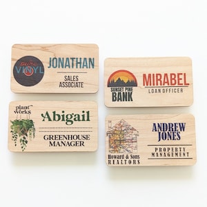 Custom Name Tags for Work Personalized Name Tags, Wood Name Tag Magnetic Name Badge Wood Name Tag Personalized Name Badge Realtor Name Badge