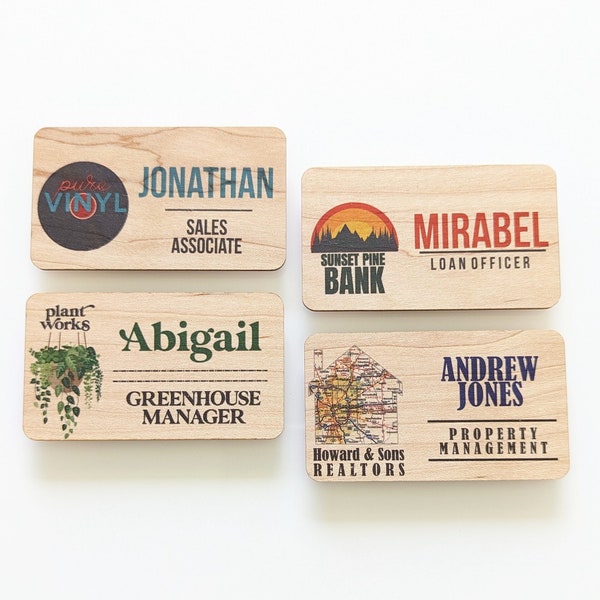 Custom Name Tags for Work Personalized Name Tags, Wood Name Tag Magnetic Name Badge Wood Name Tag Personalized Name Badge Realtor Name Badge