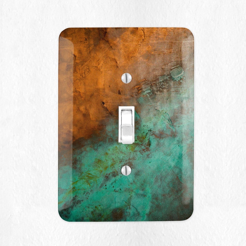 Rustic Aged Copper Patina Print Light Switch & Outlet Wall Plate – HD, Multigang, Decoupage Finish