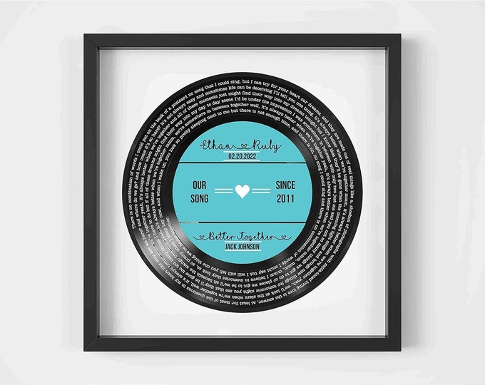 Personalized Record Print Personalized Vinyl Record Song Lyrics Frame Our Song Custom Song Lyrics Framed Print Anniversary Gift for Him