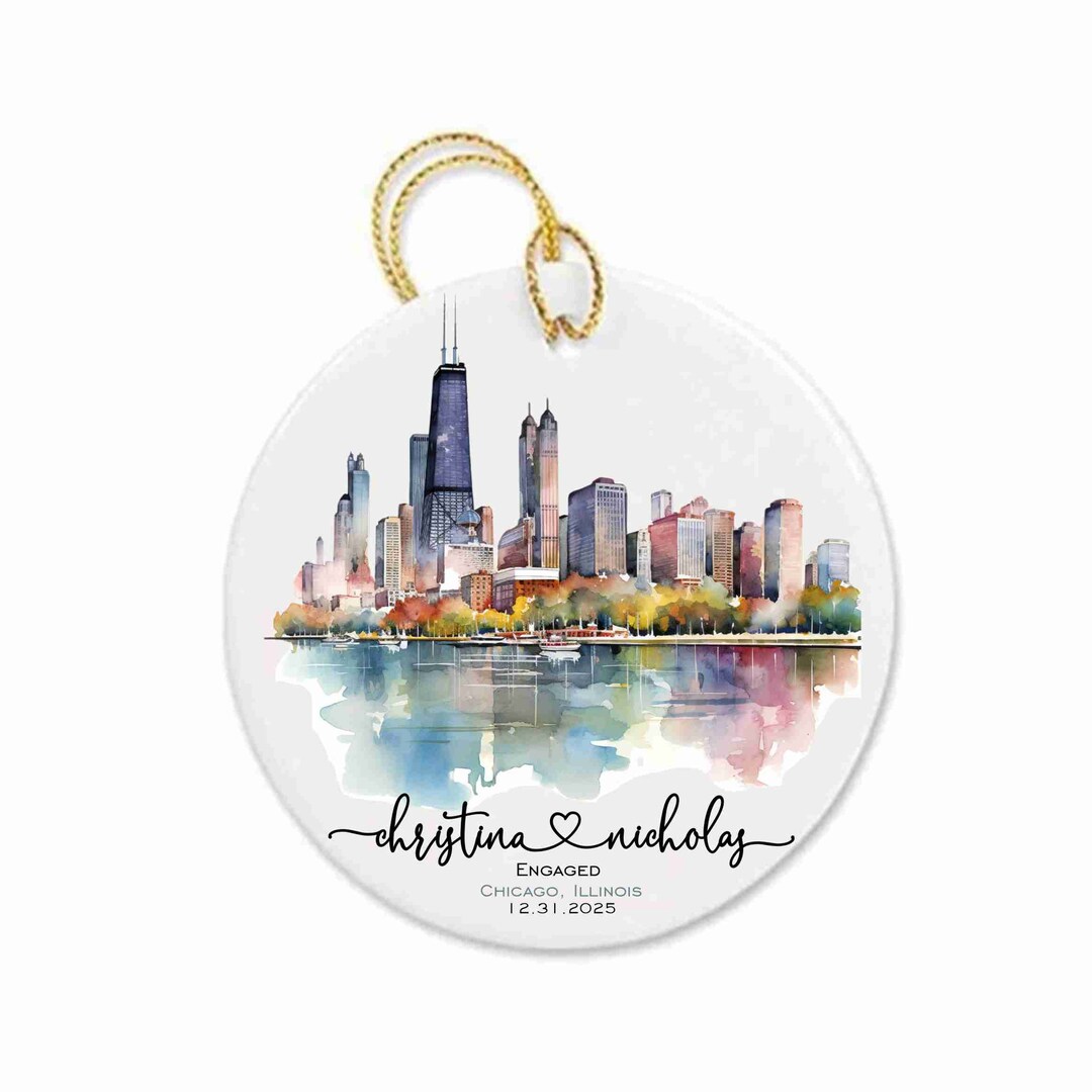 Chicago Ornament Wedding Engagement Ornament Chicago Honeymoon Gift for ...