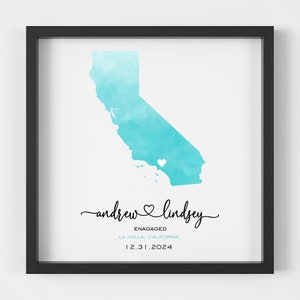 Engagement Map Print Personalized Engagement Gift Watercolor Wedding Map Framed Print Unique Engagement Gift for Couple Engagement Gift