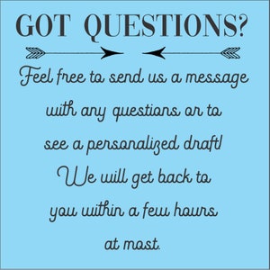 Op de afbeelding: Een blauwe achtergrond met witte tekst die "GOT QUESTIONS?" luidt, met pijlen die naar rechts en links wijzen. De tekst eronder luidt "Neem gerust contact met ons op met eventuele vragen of bekijk een gepersonaliseerd ontwerp! We nemen binnen enkele uren contact met je op."