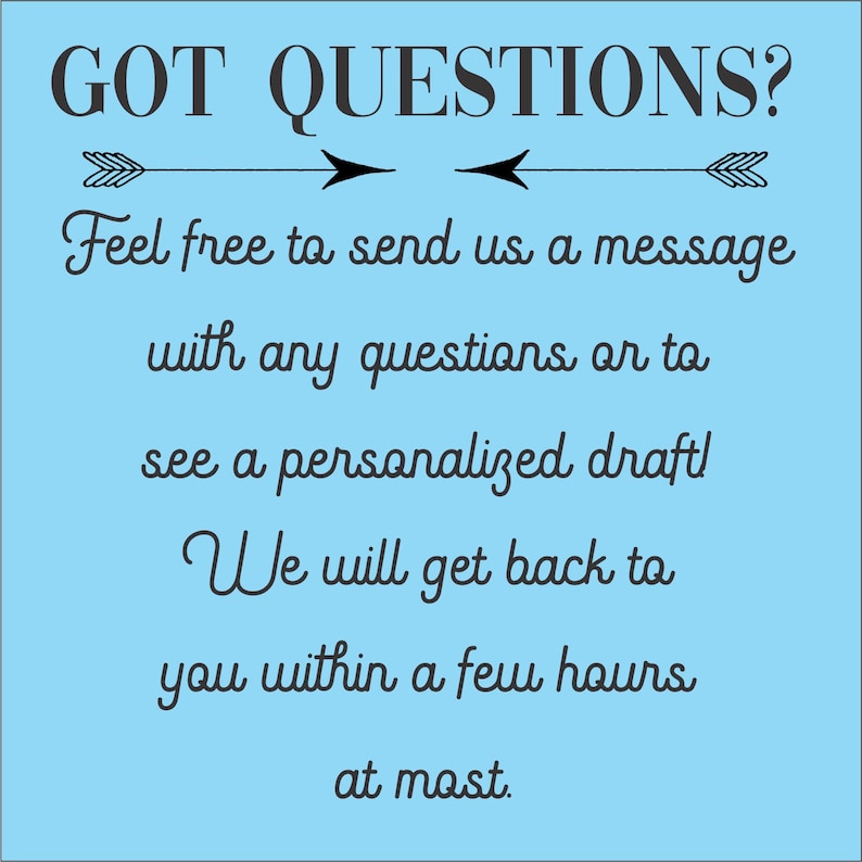 Op de afbeelding: Een blauwe achtergrond met witte tekst die "GOT QUESTIONS?" luidt, met pijlen die naar rechts en links wijzen. De tekst eronder luidt "Neem gerust contact met ons op met eventuele vragen of bekijk een gepersonaliseerd ontwerp! We nemen binnen enkele uren contact met je op."