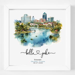 Personalized Orlando Wedding or Engagement Gift Engaged in Orlando Print Married in Orlando Engaged in Orlando Skyline Gift for Couple