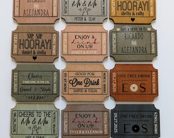 Wood Ticket Drink Tokens Retro Vintage Ticket Have a Drink On Us Event Drink Tokens Party Drink Tickets Wedding Drink Tokens