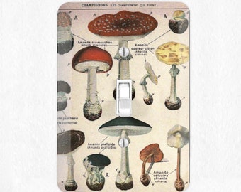 Mushroom Light Switch Cover Vintage Mushroom Poster, French Mushroom Print, Botanical Print, Mushroom Switch plate Vintage Ephemera
