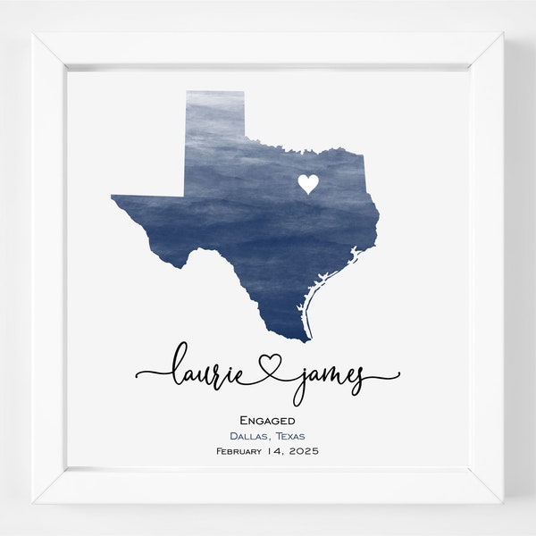 Personalized Texas Wedding Gift Custom Texas Engagement Gift State Map Bridal Shower Gift for Bride to Be Engaged in Texas Married in Texas