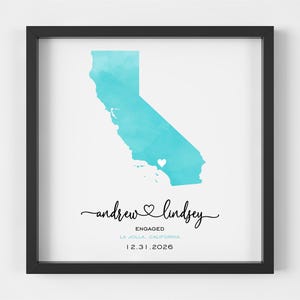 Engagement Map Print Personalized Engagement Gift Watercolor Wedding Map Framed Print Unique Engagement Gift for Couple Engagement Gift