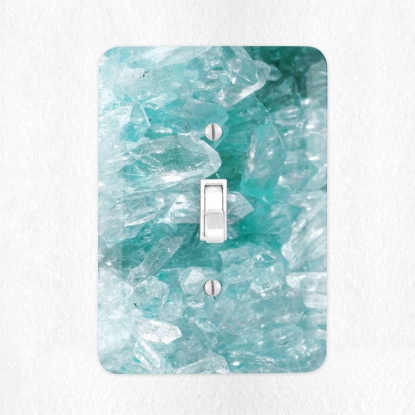 Aquamarine Crystal Light Switch plate Cover New Age Crystal Decor Boho Switch Plate Cover Blue Green Healing Crystals Switchplate Cover