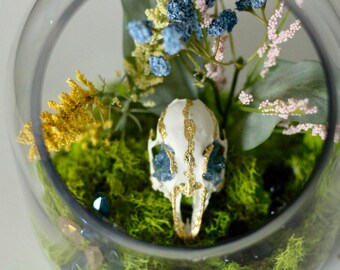 Amber and Quartz Rabbit Skull Garden Display