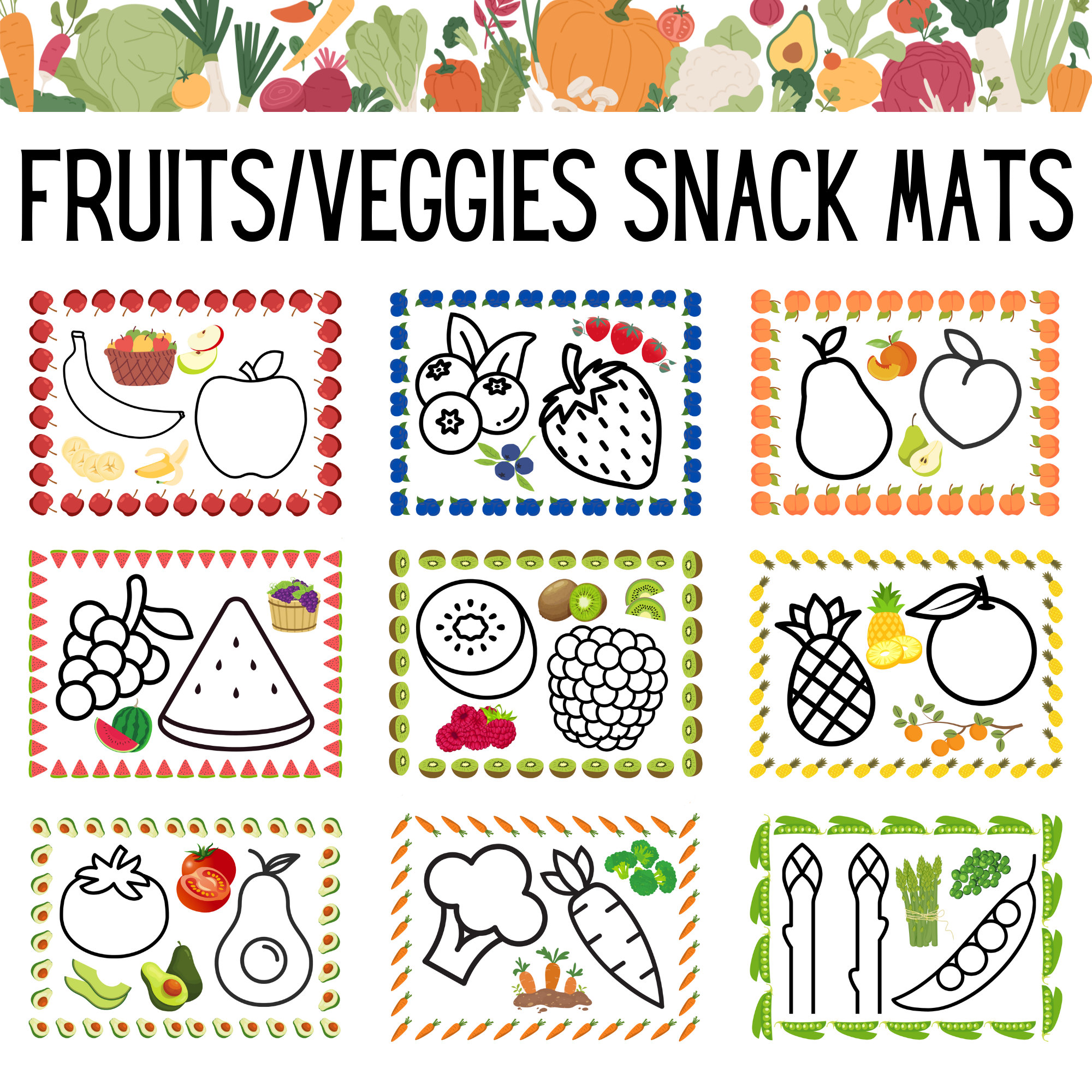 Fruits and Veggies Snack Mat, Printable Placemats for Picky Eaters Etsy