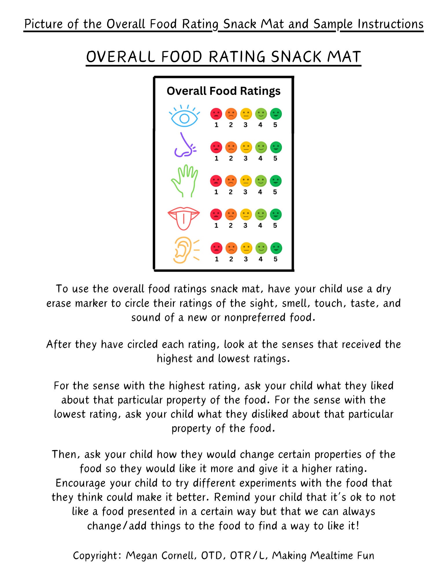 Five Senses Snack Mats, Printable Placemats for Picky Eaters, Making Mealtime Fun, Parents ...