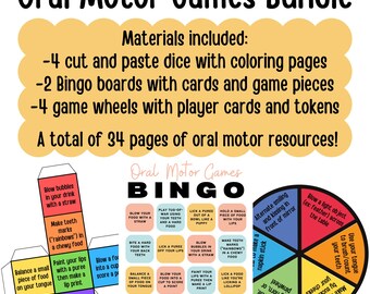 Oral Motor Games Bundle: Feeding Therapy Dice, Bingo, Spinners (Digital Download)