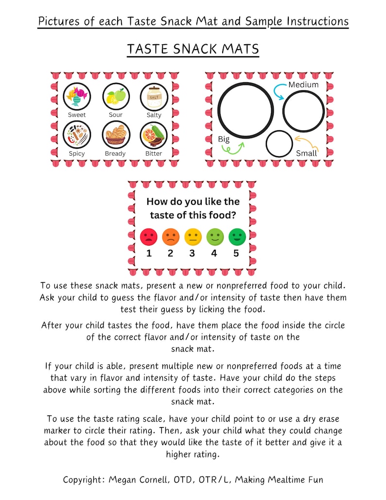 Five Senses Snack Mats, Printable Placemats for Picky Eaters Etsy