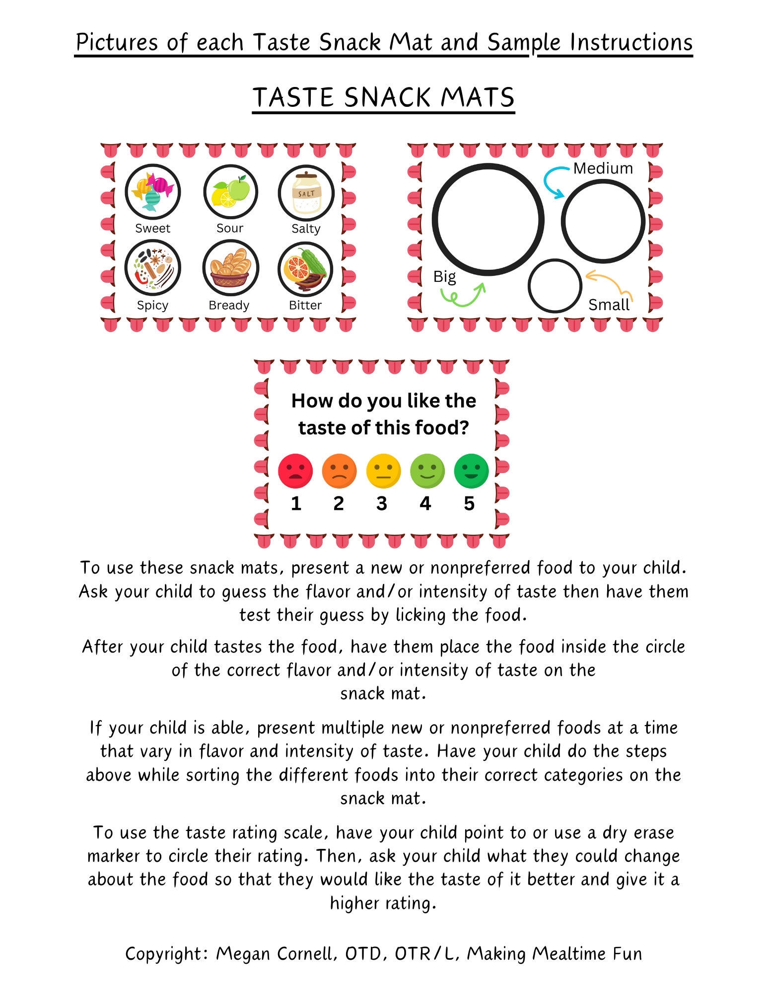 Five Senses Snack Mats, Printable Placemats for Picky Eaters Etsy