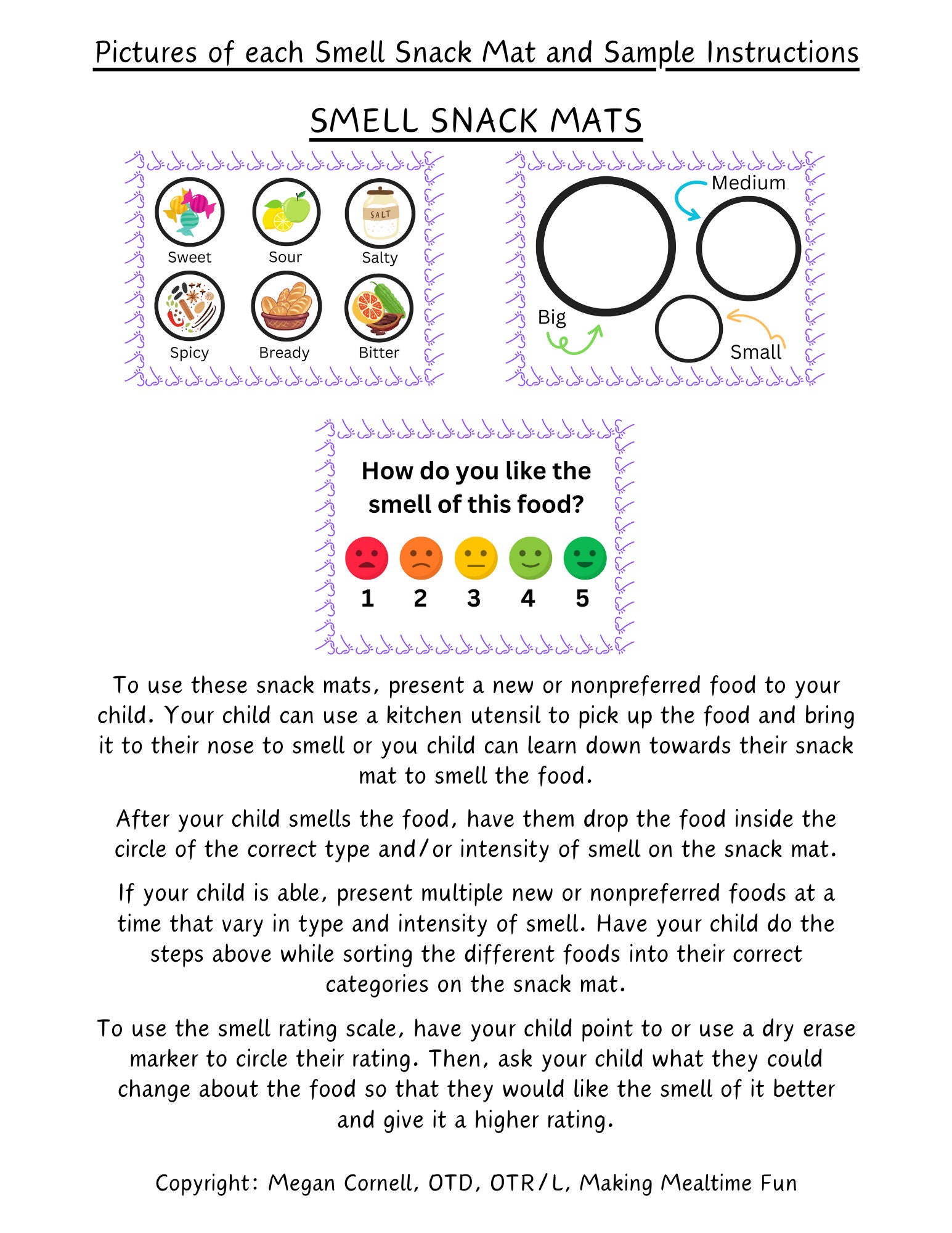 Five Senses Snack Mats, Printable Placemats for Picky Eaters Etsy