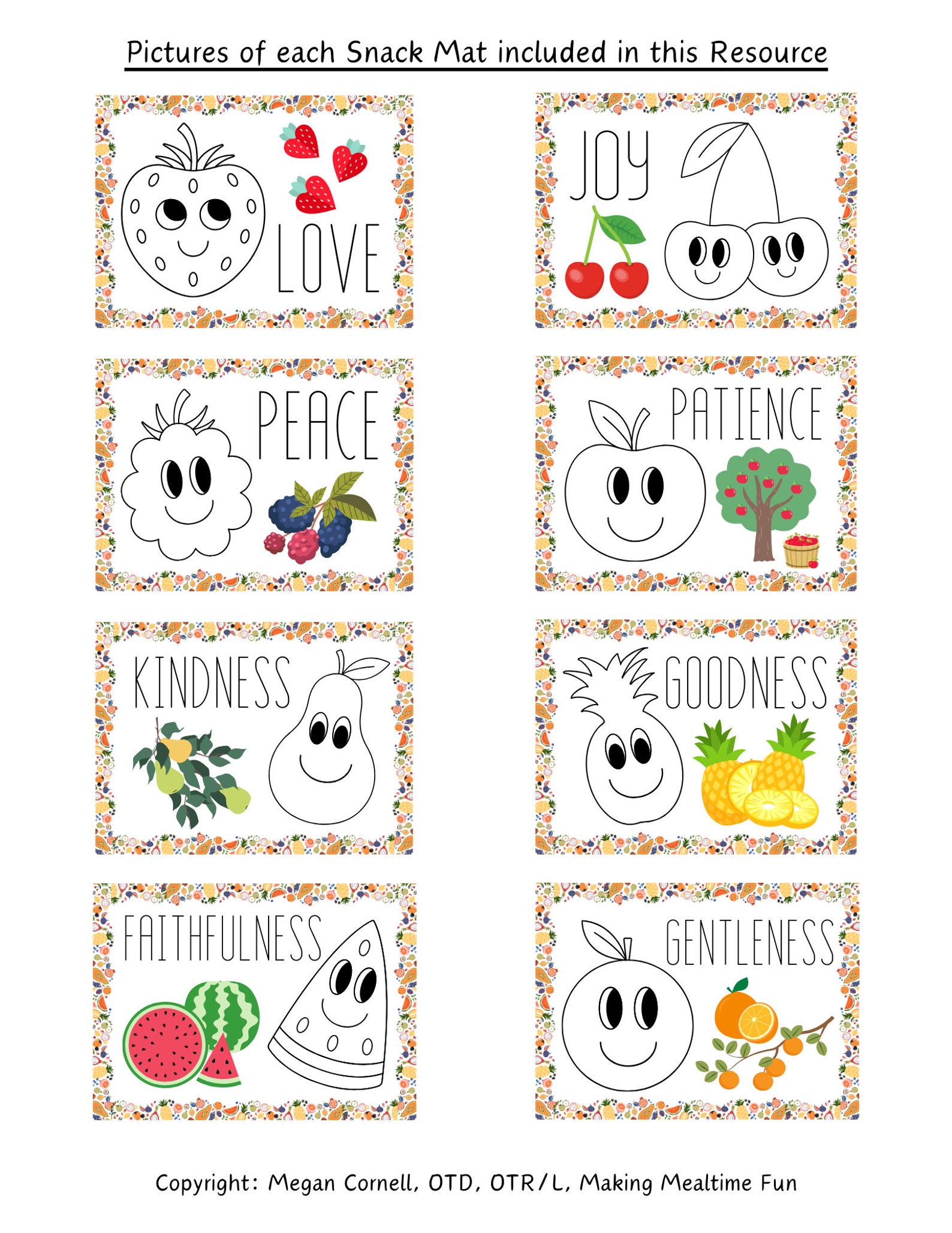 Fruit of the Spirit Snack Mats, Printable Placemats for Picky Eaters, Making Mealtime Fun ...