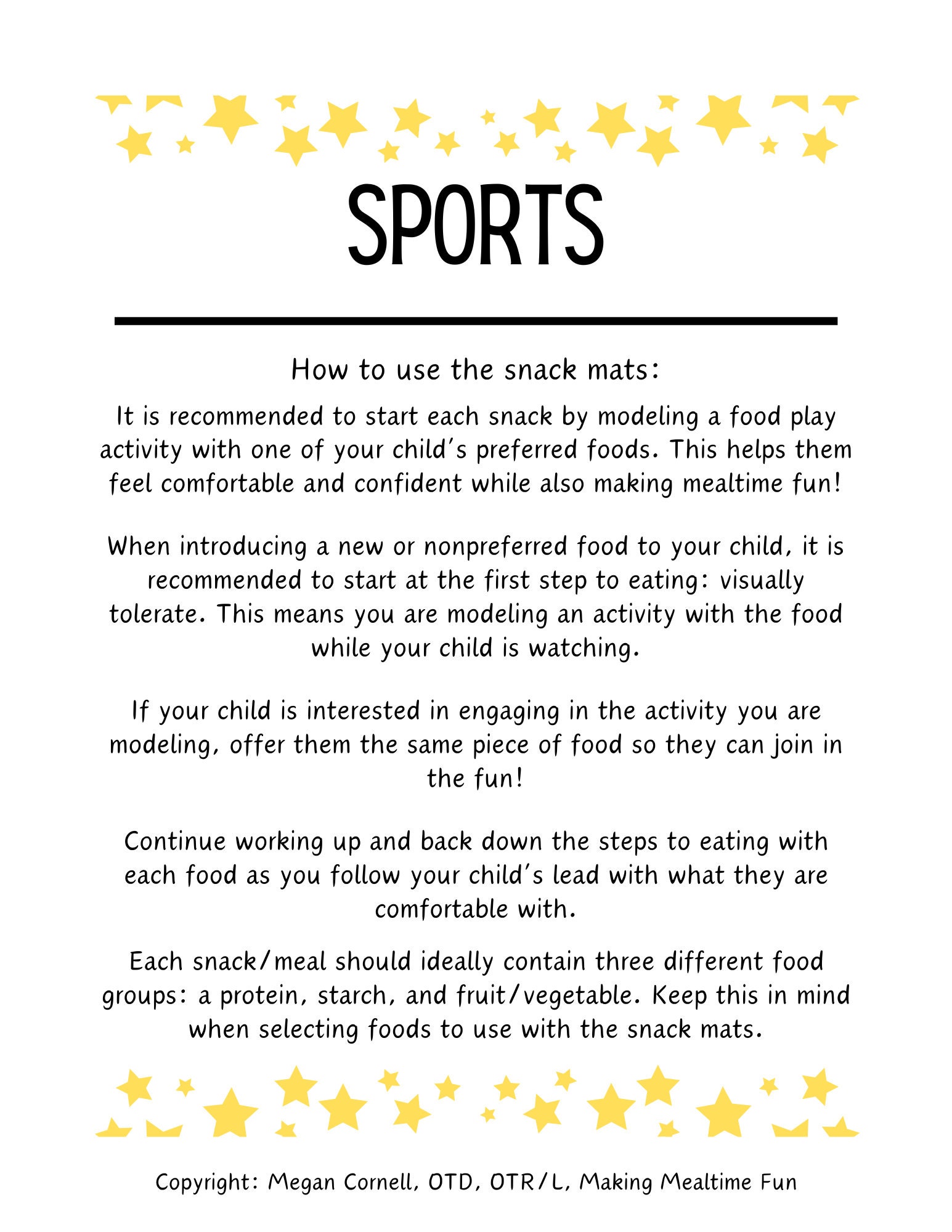 Sports Snack Mats, Printable Placemats for Picky Eaters, Making Mealtime Fun, Parents, Teachers ...