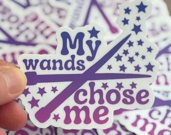 My wands chose me sticker, knitting humor, funny yarn sticker, small 3 inch notebook sticker, pink and purple sticker, gift for knitter