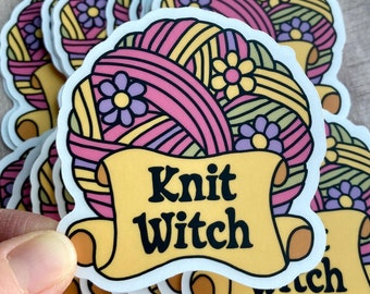 Knitting sticker, hand drawn sticker, transparent floral sticker, laptop sticker, knitter gifts, small notebook sticker, knitting humor