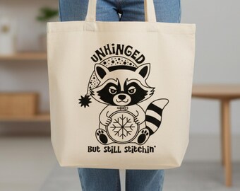 Funny cross-stitch tote, sewing project bag, crafting tote, funny raccoon bag, cross stitch gift, embroidery project canvas tote