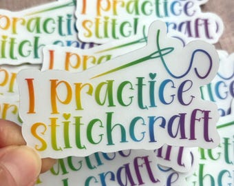 Colorful sewing sticker, rainbow crafting sticker, small transparent laptop sticker, quilting notebook sticker, cross stitch decal