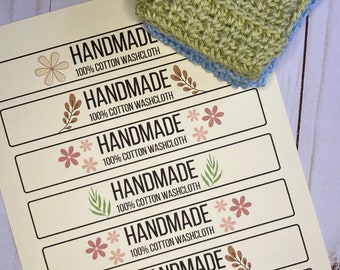 PRINTABLE washcloth wraps, knitted cloth label, craft fair display tags, printable pdf for dishcloth, cute minimalist washcloth label