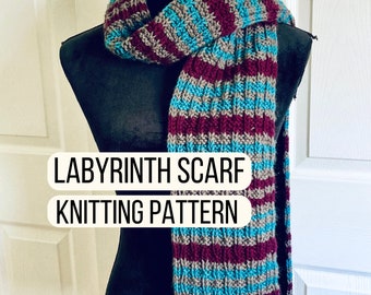 Knitted scarf PATTERN, easy textured stitches, pdf download knitting pattern, quick knitted gift, colorful striped scarf, easy knit scarf