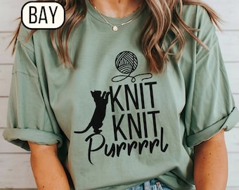 Knitting humor shirt, funny knitting gift, cat lover tee, cat mom present, comfort colors T shirt, gift for knitter, crazy cat knitter