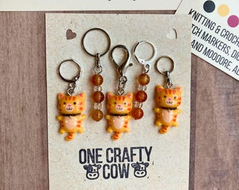 Cute cat stitch markers, crochet stitch markers, closed ring markers, set of 5 stitch markers, beaded progress keepers, gift for knitter