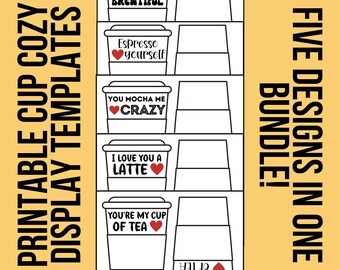 PRINTABLE coffee cup templates - coffee cozy insert - easy craft fair display - fun cup holder pdf download - cup cozy packaging