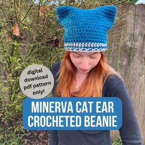 Cat ear hat pattern, crocheted kitty ear beanie, crochet cat hat, quick crochet gift, crochet digital download, easy chunky crochet hat