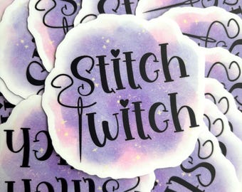 Funny sewing sticker, colorful cross stitch sticker, purple sticker, stitch witch decal, funny seamstress gift, small craft notebook sticker