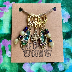 Beach themed stitch markers, large crochet markers, removable beaded markers, snag free stitch markers, round leverback progress keepers