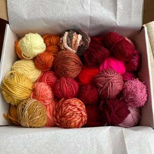 Yarn sampler, yarn scraps, mystery yarn box, colorful yarn samples, mixed fiber yarn, scrapbooking supplies, junk journal, weaving destash