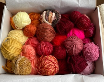 Yarn sampler, yarn scraps, mystery yarn box, colorful yarn samples, mixed fiber yarn, scrapbooking supplies, junk journal, weaving destash