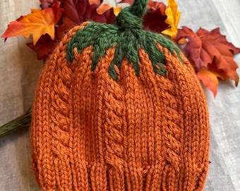 Knitted pumpkin hat PATTERN, easy cabled beanie, knitted Halloween cap, cute knit baby hat, pdf knitting pattern, instant download